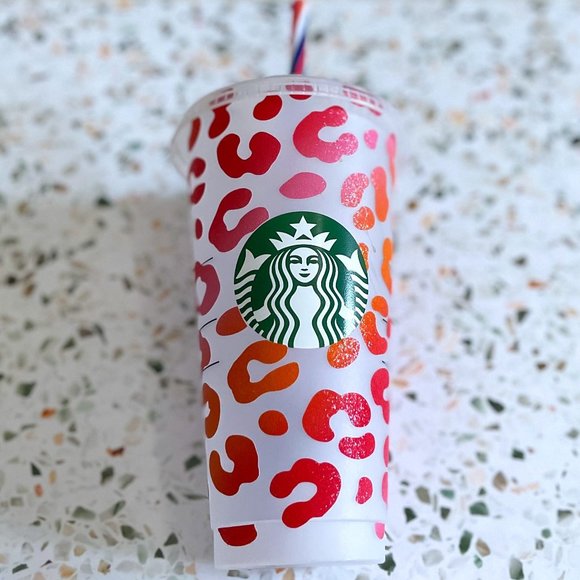 Pink and Orange Leopard Print 24 oz Starbucks color change Cold Cup